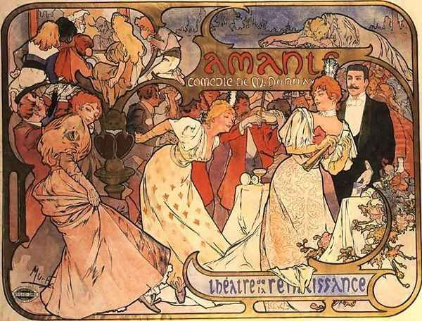 Amants, 1895 Oil Painting by Alphonse Maria Mucha