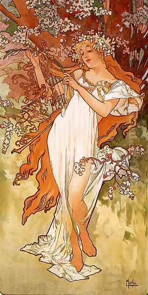 Spring Oil Painting by Alphonse Maria Mucha