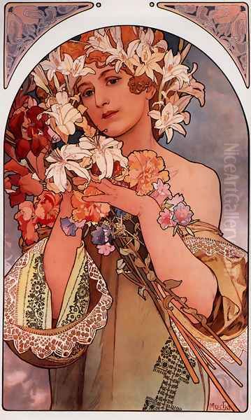 Flower Oil Painting by Alphonse Maria Mucha