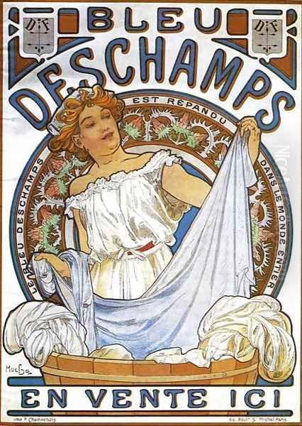 Bleu Deschamps. c. 1897 Oil Painting by Alphonse Maria Mucha