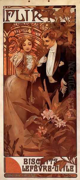 Flirt Oil Painting by Alphonse Maria Mucha