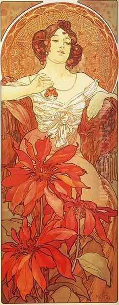 Ruby. From The Precious Stones Series. 1900 Oil Painting by Alphonse Maria Mucha