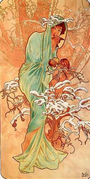 Winter Oil Painting by Alphonse Maria Mucha