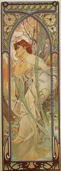 Evening Contemplation. From The Times of the Day Series. 1899 Oil Painting by Alphonse Maria Mucha