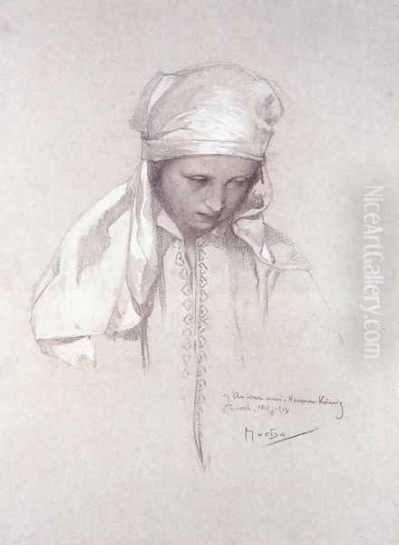 Portrait Of A Girl Oil Painting by Alphonse Maria Mucha