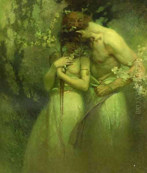 Spring Night Oil Painting by Alphonse Maria Mucha