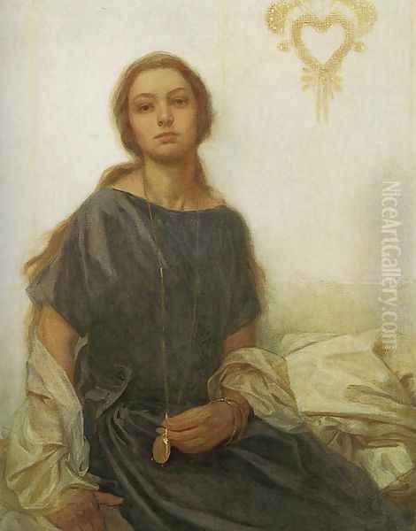 Portrait of Jaroslava, c. 1930 Oil Painting by Alphonse Maria Mucha