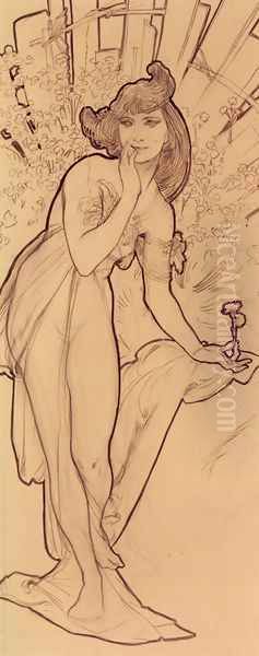 Carnation Oil Painting by Alphonse Maria Mucha