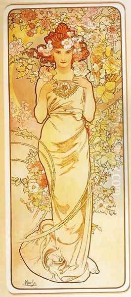 Rose. From The Flowers Series. 1898 Oil Painting by Alphonse Maria Mucha