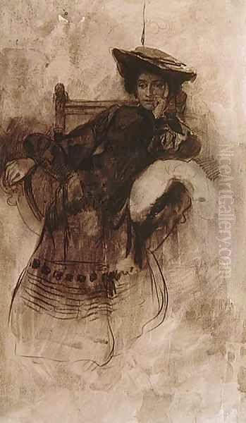 Study of a Woman Sitting in an Armchair Oil Painting by Alphonse Maria Mucha