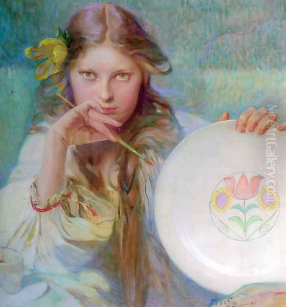 The Artist Oil Painting by Alphonse Maria Mucha