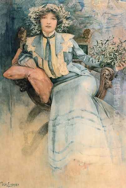 Mistletoe: Portrait of Mme. Mucha Oil Painting by Alphonse Maria Mucha