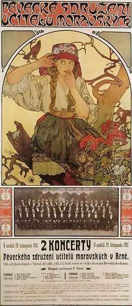 Moravian Teacher's Choir, 1911 Oil Painting by Alphonse Maria Mucha