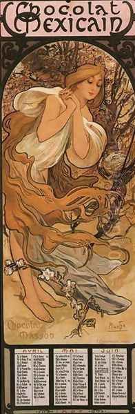 The Four Seasons: Spring. 1897 Oil Painting by Alphonse Maria Mucha