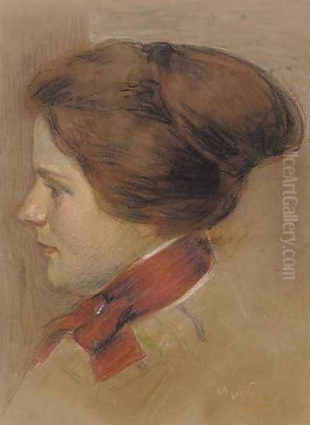 A head of a woman - a study Oil Painting by Alphonse Maria Mucha