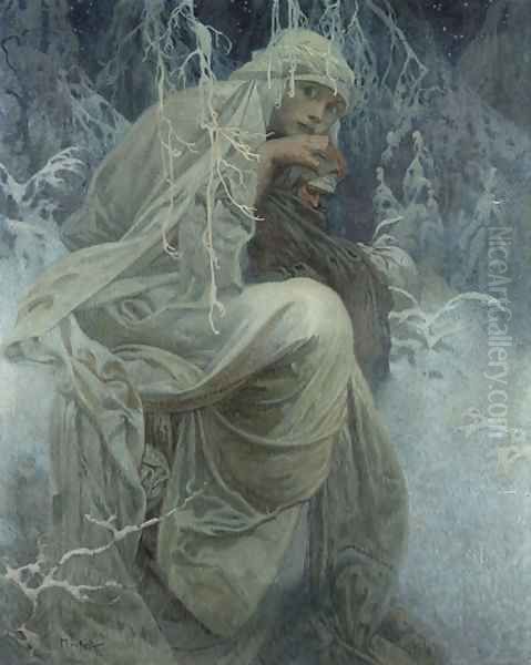 A Winter Tale Oil Painting by Alphonse Maria Mucha