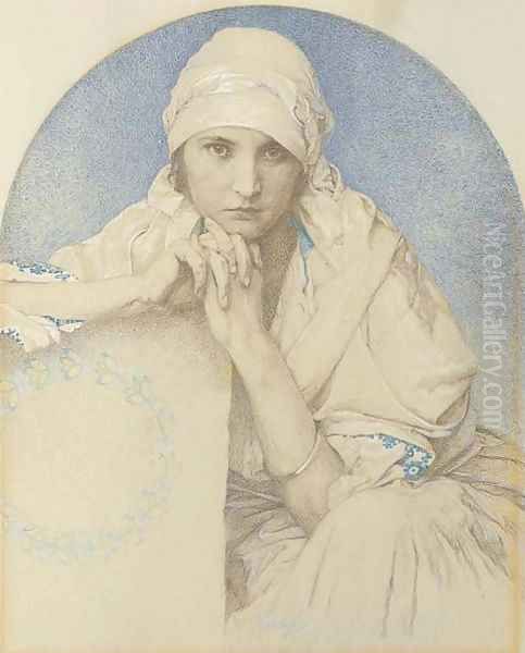 Portrait of Jaroslava (Jarca), Mucha's daughter Oil Painting by Alphonse Maria Mucha