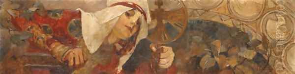 Femme à l'embleme, Winter Oil Painting by Alphonse Maria Mucha