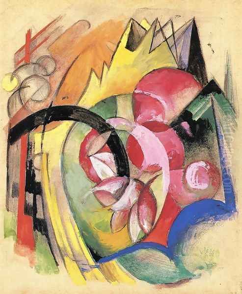 Coloful Flowers Aka Abstract Forms Oil Painting by Franz Marc