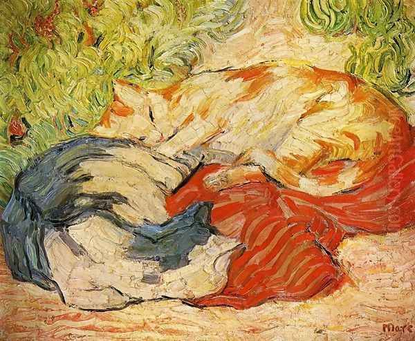 Cats Oil Painting by Franz Marc