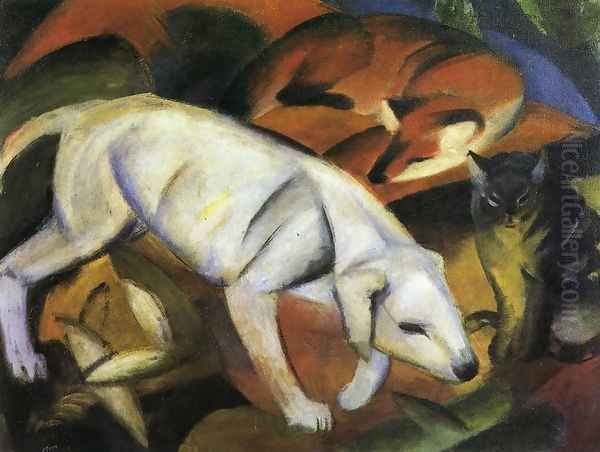 Three Animals (Dog Fox And Cat) Oil Painting by Franz Marc