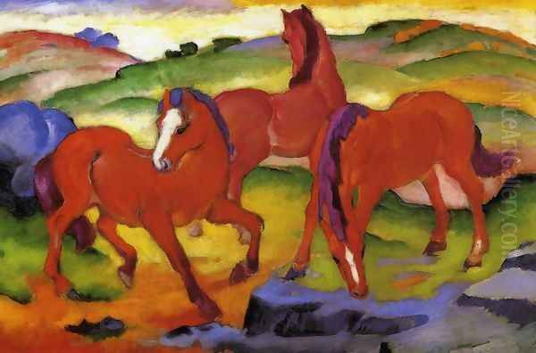 Grazing Horses IV Aka The Red Horses Oil Painting by Franz Marc