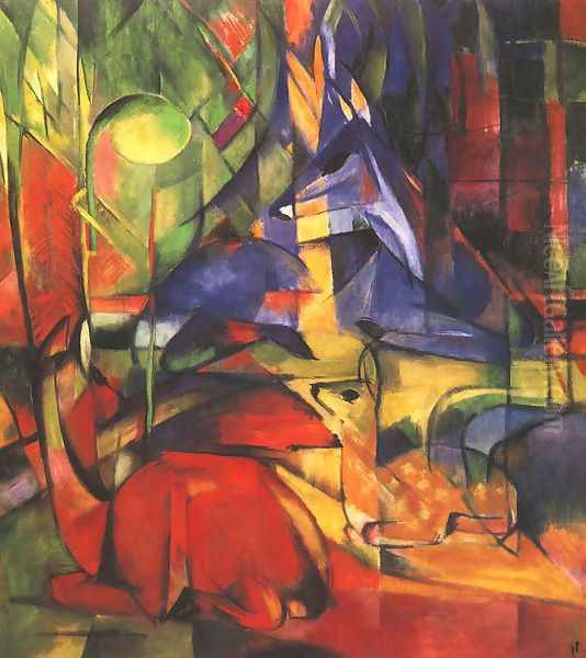 Deer in a Forest II Oil Painting by Franz Marc