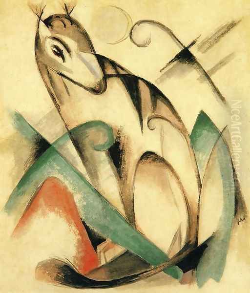 Seated Mythical Animal Oil Painting by Franz Marc