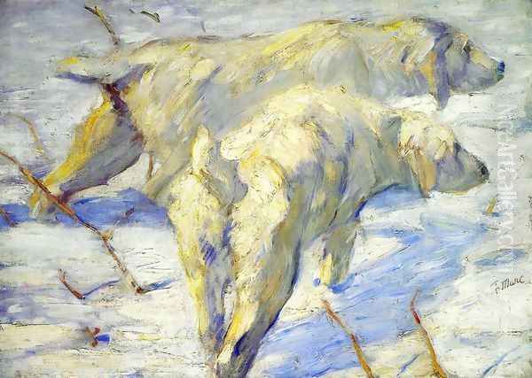 Siberian Sheepdogs Aka Siberian Dogs In The Snow Oil Painting by Franz Marc