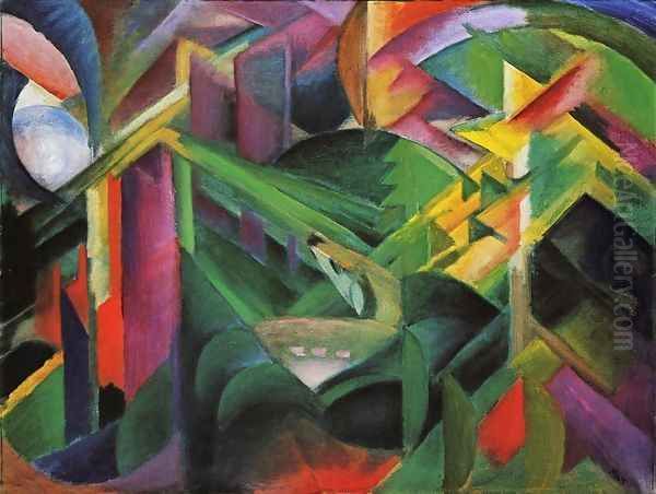 Deer In A Monastery Garden Oil Painting by Franz Marc