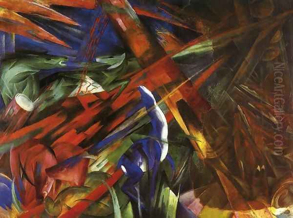 Animal Destinies Aka The Trees Show Their Rings The Animals Their Veins Oil Painting by Franz Marc