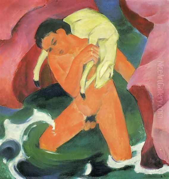 Young Boy With A Lamb Oil Painting by Franz Marc