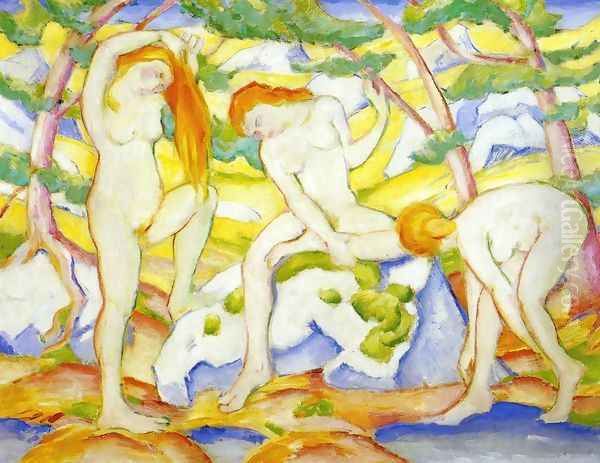 Bathing Girls Oil Painting by Franz Marc