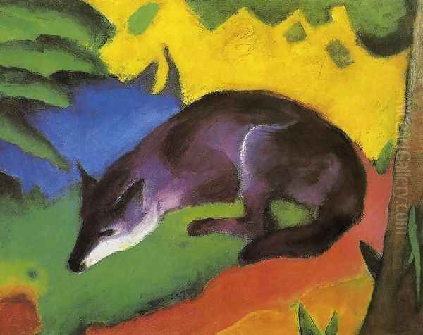 Blue Black Fox Oil Painting by Franz Marc