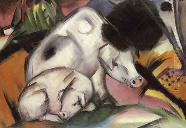 Pigs Oil Painting by Franz Marc