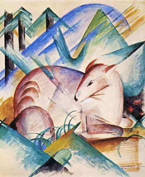 Red Deer Oil Painting by Franz Marc