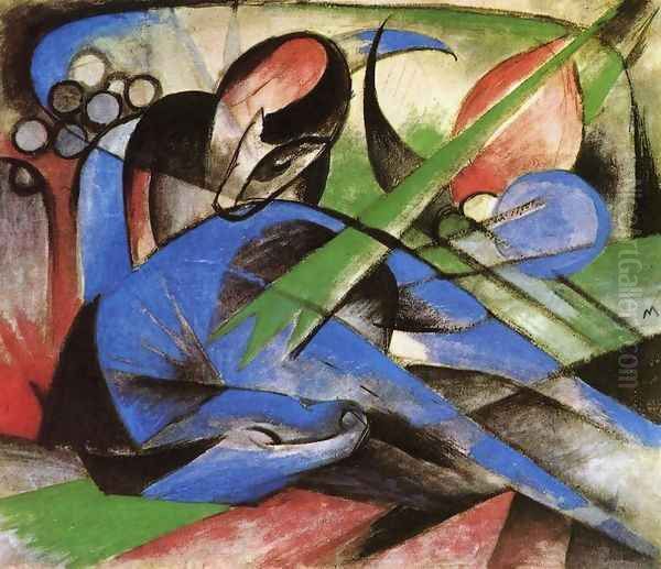 Dreaming Horses Oil Painting by Franz Marc