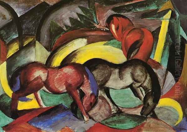 Three Horses Oil Painting by Franz Marc