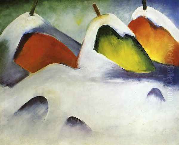 Haystacks In The Snow Oil Painting by Franz Marc