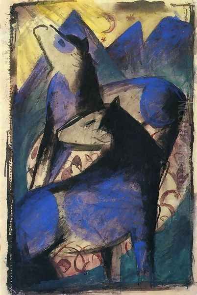 Two Blue Horses Oil Painting by Franz Marc