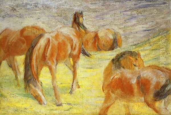 Grazing Horses Oil Painting by Franz Marc