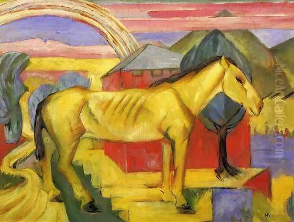 Long Yellow Horse Oil Painting by Franz Marc