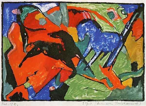 Two Horses Oil Painting by Franz Marc