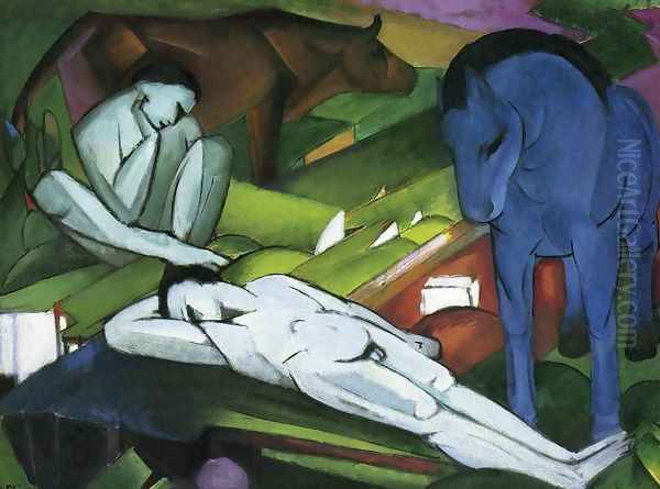 Shepherds Oil Painting by Franz Marc