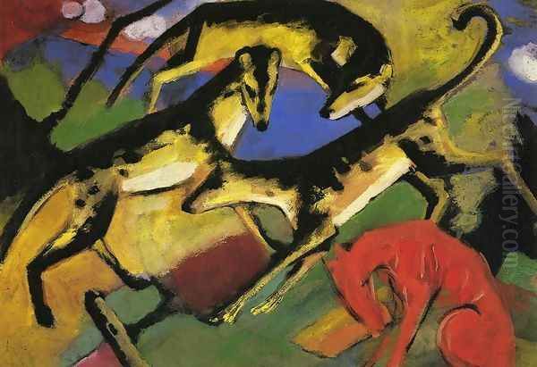 Playing Dogs Oil Painting by Franz Marc