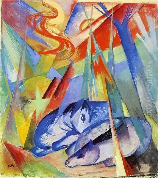 Sleeping Animals Oil Painting by Franz Marc