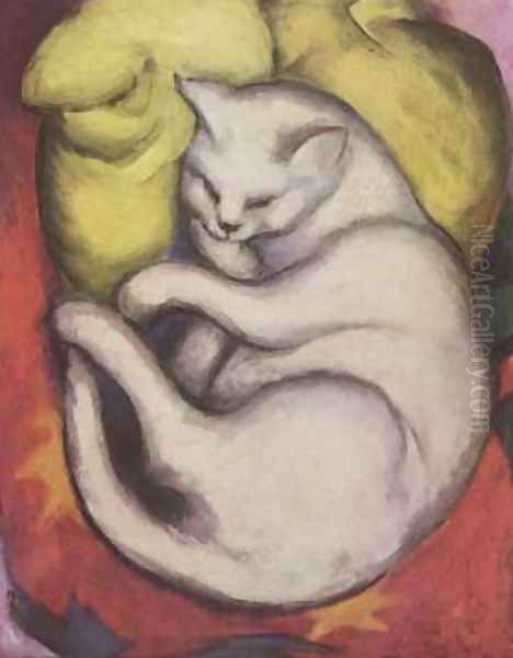 Cat on a Yellow Pillow Oil Painting by Franz Marc