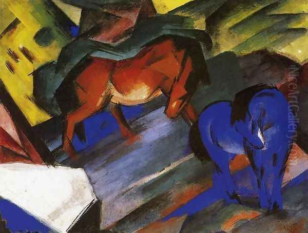 Red And Blue Horse Oil Painting by Franz Marc