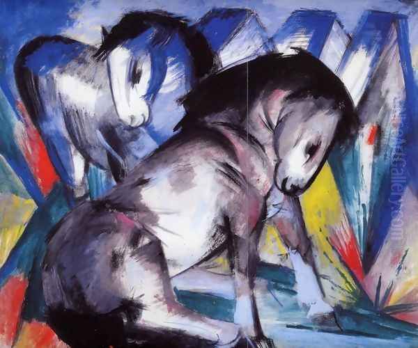 Two Horses2 Oil Painting by Franz Marc