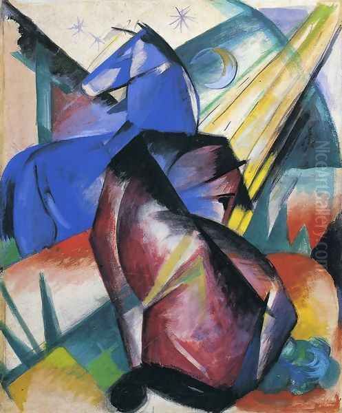 Two Horses Red And Blue Oil Painting by Franz Marc